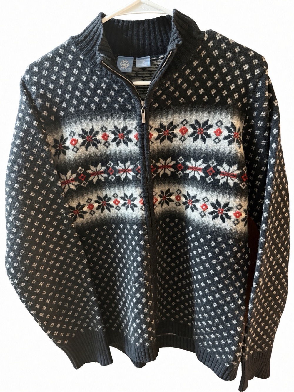 VTG Frost 100% Lambswool Fair Isle Full Zip Sweater Jacket M